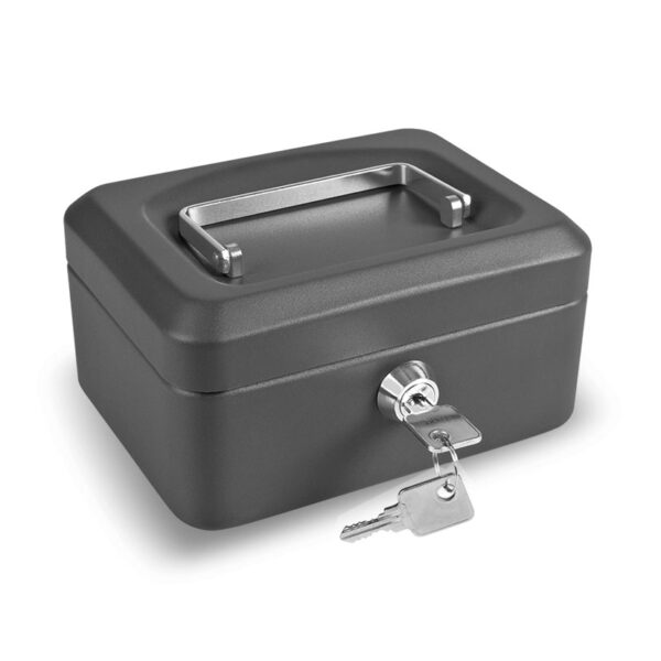 Caja caudales color negro. Bandeja portamonedas interior incluida.