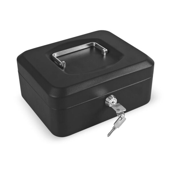 Caja caudales color negro. Bandeja portamonedas interior incluida.