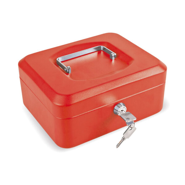 Caja caudales color rojo. Bandeja portamonedas interior incluida.