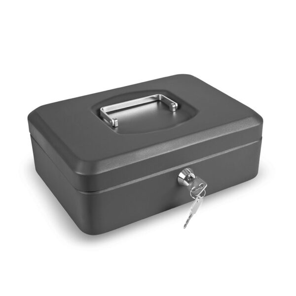 Caja caudales color negro. Bandeja portamonedas interior incluida.