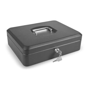 Caja caudales color negro. Bandeja portamonedas interior incluida.