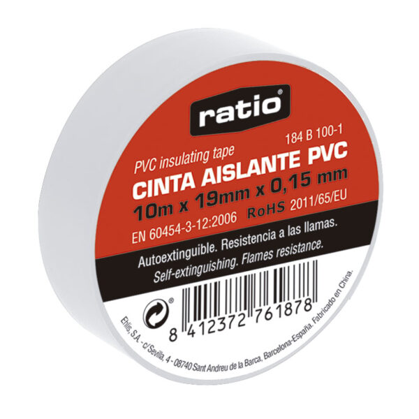 Cinta aislante 19mmx10m.blanca 0,15mm