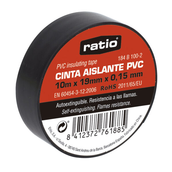 Cinta aislante 19mmx10m negra 0,15mm