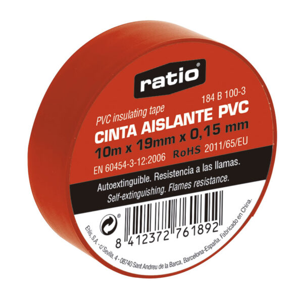Cinta aislante 19mmx10m roja 0,15mm