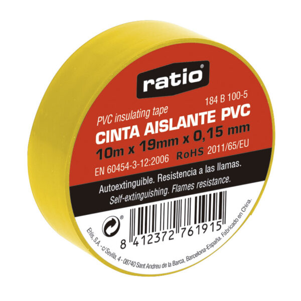 Cinta aislante 19mmx10m amarillo 0,15mm