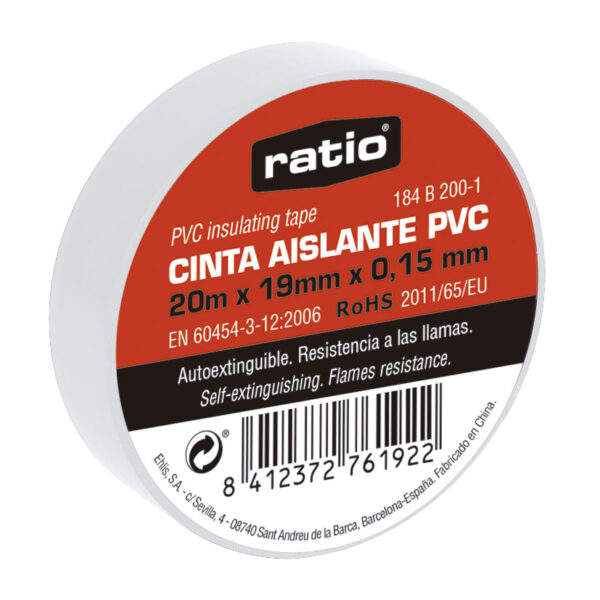 Cinta aislante 19mmx20m blanca 0,15mm