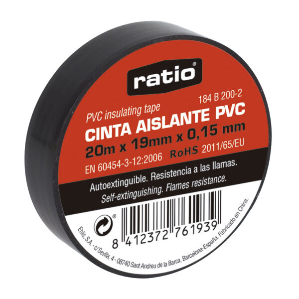 Cinta aislante 19mmx20m negra 0,15mm