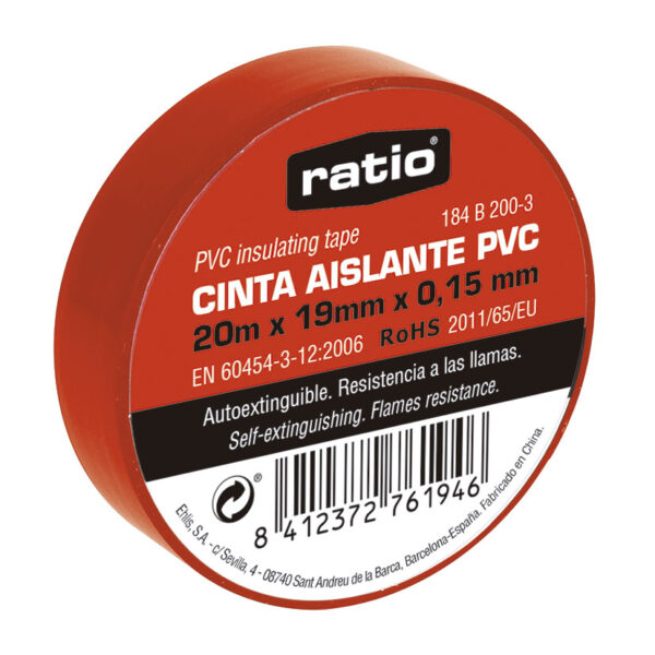 Cinta aislante 19mmx20m roja 0,15mm