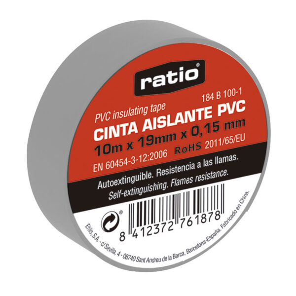 Cinta aislante 19mmx20m gris 0,15mm