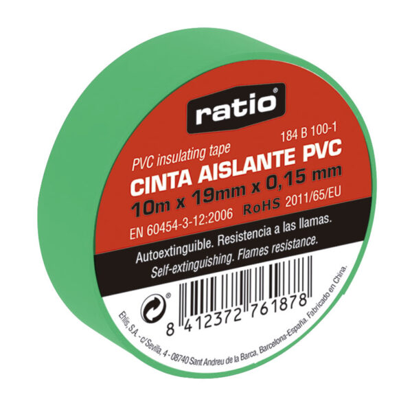 Cinta aislante 19mmx20m verde 0,15mm