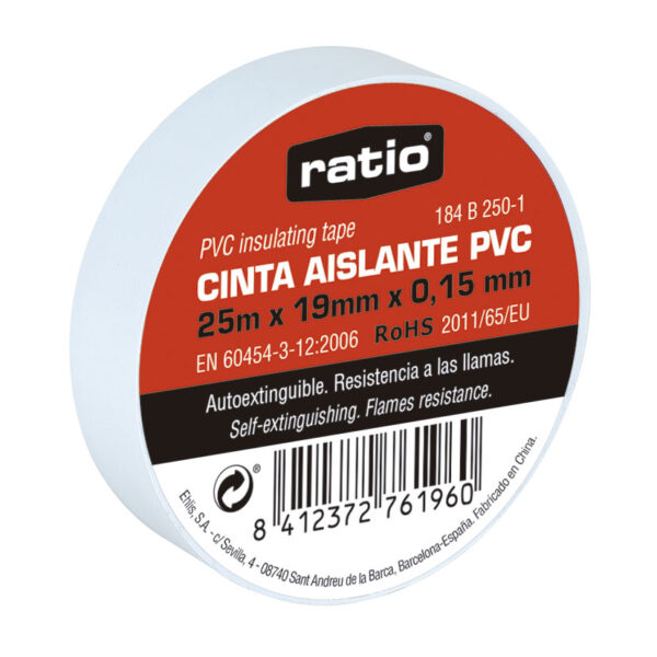 Cinta aislante 19mmx25m blanca 0,15mm