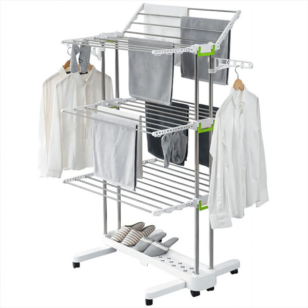 Tendedero plegable tipo torre. Acero inox / ABS. 148x86x144 cm.