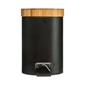Cubo pedal 3 litros Serie Natureo. Negro / bambú
