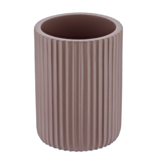 Vaso estriado para cepillo de dientes. Poliresina. Capucino.