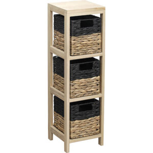 Mueble auxiliar 3 cestas negro/natural 22x22 cm.