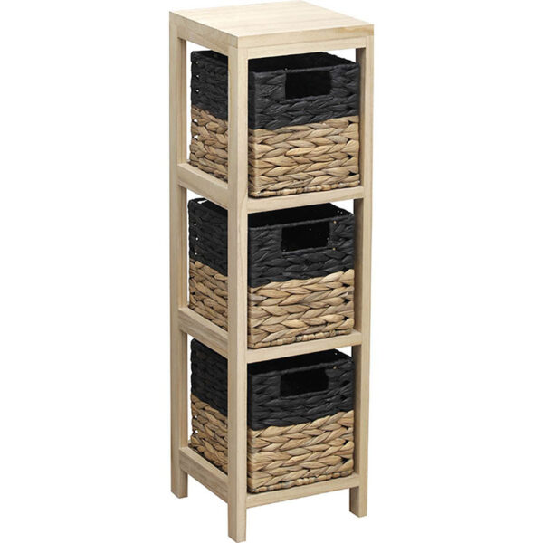 Mueble auxiliar 3 cestas negro/natural 22x22 cm.