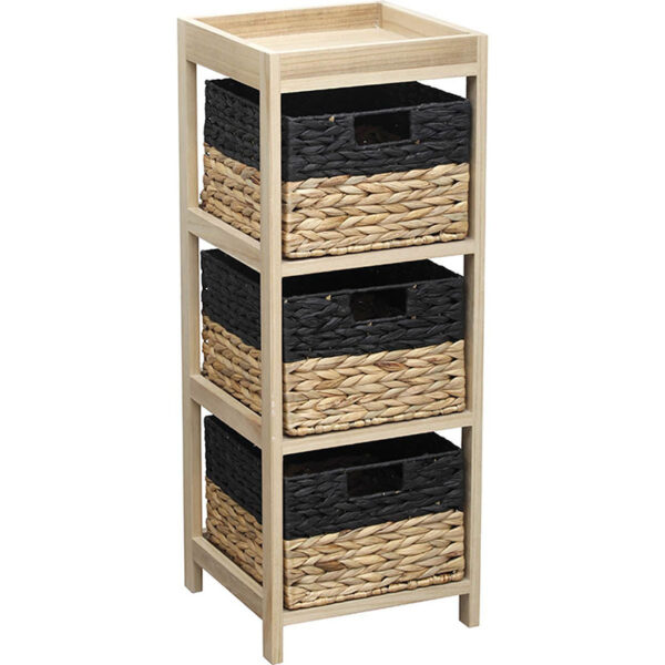 Mueble auxiliar 3 cestas negro / natural 30x30 cm.