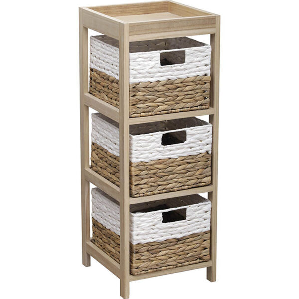 Mueble auxiliar 3 cestas blanco / natural 30x30 cm.