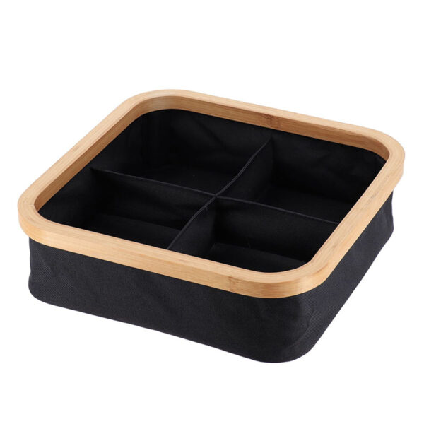 Cesta plegable bambú/negro. 30x30x9 cm.