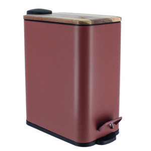Cubo de basura rectangular metal. Tapa amortiguada. 5 L. Modelo Acacia. Caramelo.
