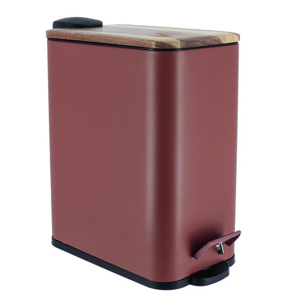 Cubo de basura rectangular metal. Tapa amortiguada. 5 L. Modelo Acacia. Caramelo.