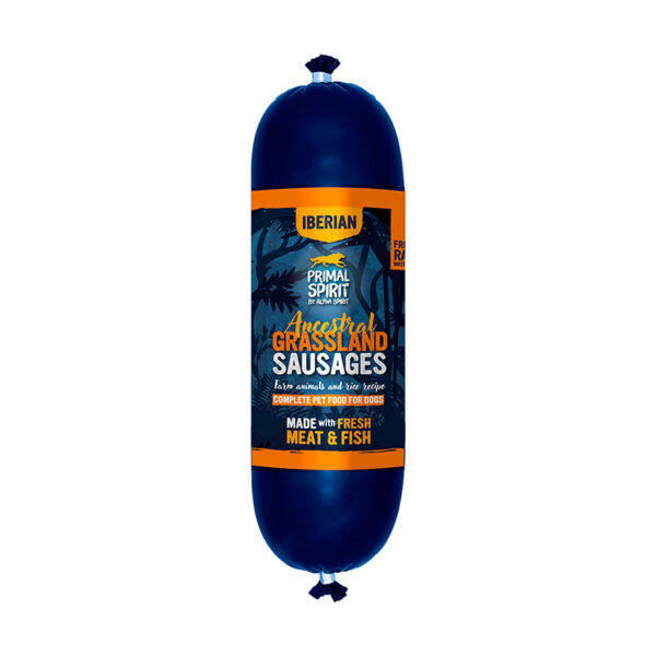 Salchicha para perros ALPHA SPIRIT Ancestral Grassland 1Kg. Cerdo 83%.