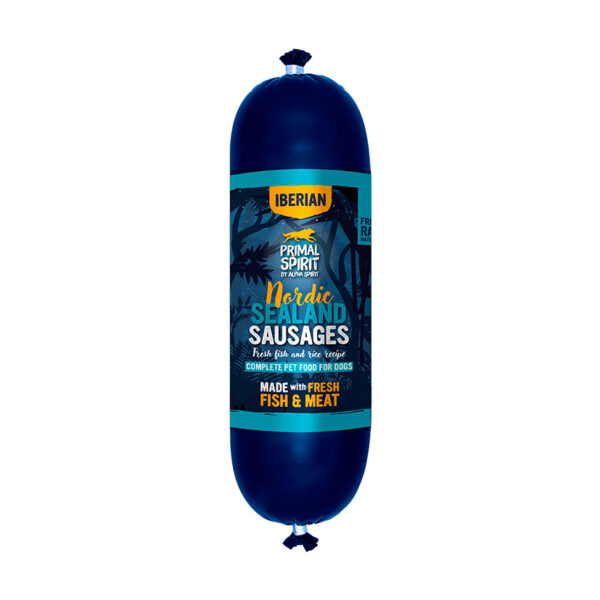 Salchicha perros ALPHA SPIRIT Mediterranean Farm 1Kg. Pescado y cerdo 90%.