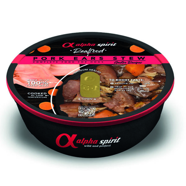 Comida perros ALPHA SPIRIT As a real food estofado oreja cerdo 280gr. Cerdo 97%.