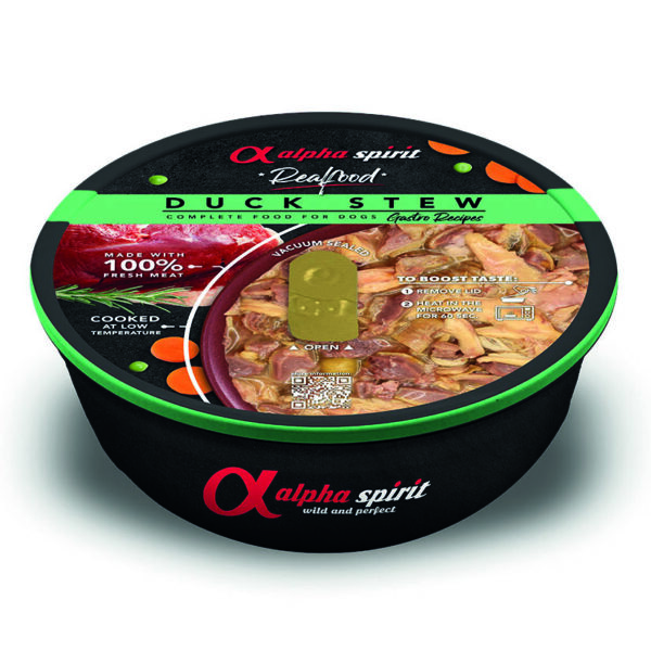Comida real perros ALPHA SPIRIT As a real food estofado pato 280gr. Pato 52%.
