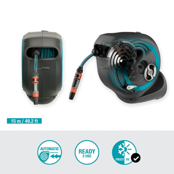 Portamangueras rollup 15m. Lanza , water stop, 2 conectores, (1/2”, 3/ - Imagen 3