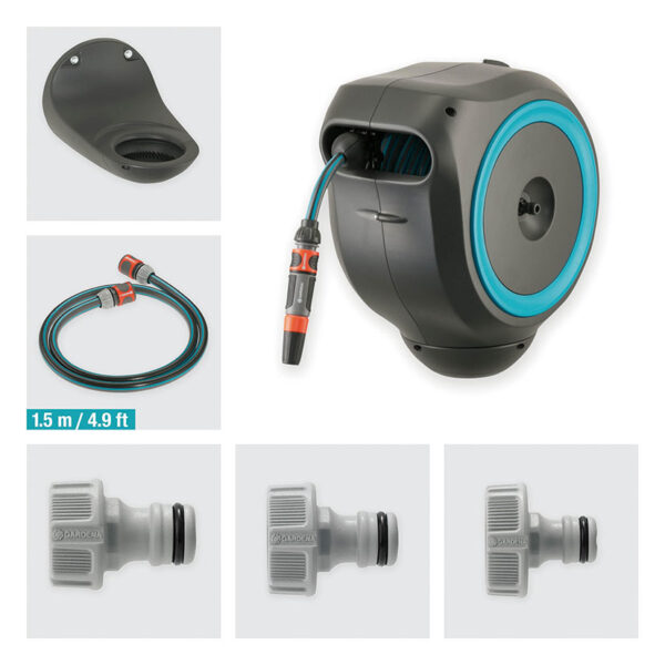 Portamangueras rollup 15m. Lanza , water stop, 2 conectores, (1/2”, 3/ - Imagen 2