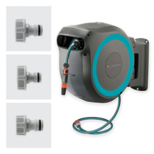 Portamangueras rollup 30m. Lanza , water stop, 2 conectores, (1/2”, 3/