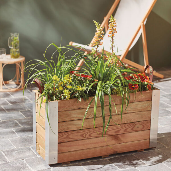 Jardinera BAMBOU 80x30x43,5 cm con esquinas metálicas, 72L - Imagen 2