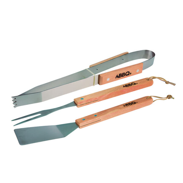 ACCESORIOS BBQ 3 PZAS. MANGO MADERA