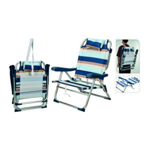 Silla/Hamaca de playa plegable rayas azules con almohada.