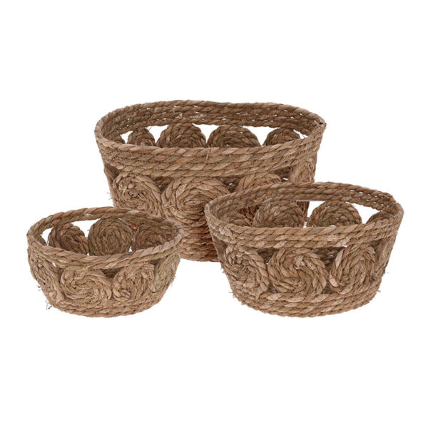 Cesta mimbre decorada, juego 3 unidades