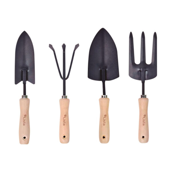 Utiles de jardin, juego 4 piezas, mango madera