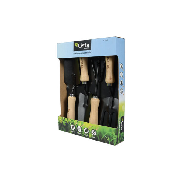 Utiles de jardin, juego 4 piezas, mango madera - Imagen 2