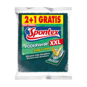Estropajo de fibra verde XXL. 3 unidades. Spontex.
