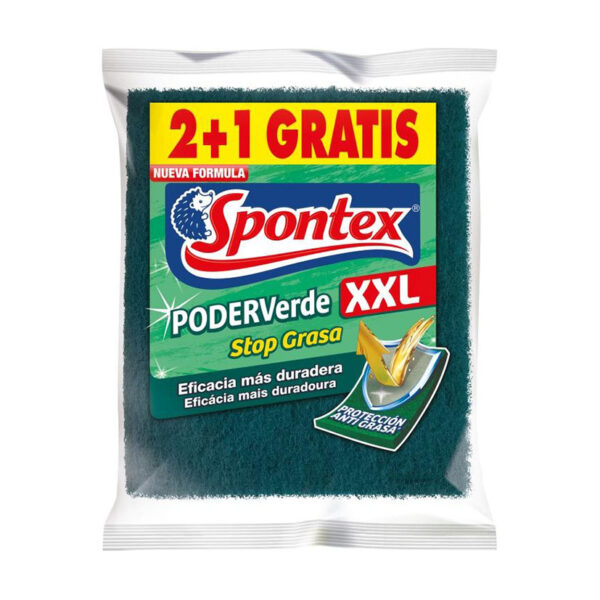 Estropajo de fibra verde XXL. 3 unidades. Spontex.