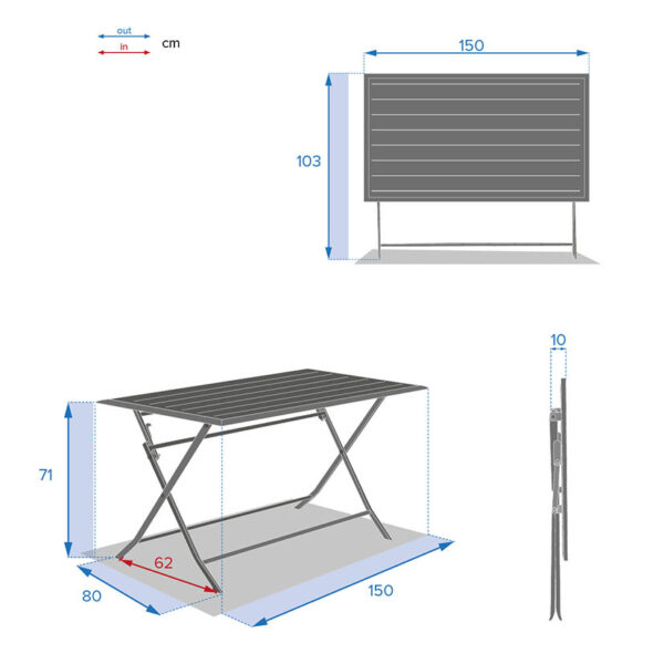 Mesa Azúa Modula aluminio plegable 150x80 cm. Color grafito - Imagen 3