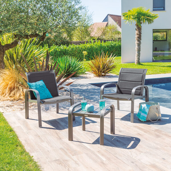 Conjunto Elyn 2 sillones con mesa. Color antracita
