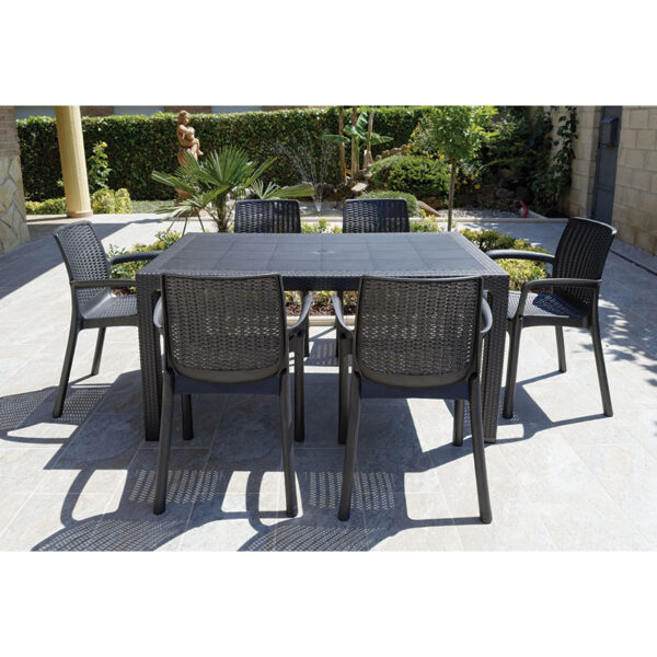 Mesa Elegante imitación ratán resina 150x90 xh72 cm. Antracita. - Imagen 2