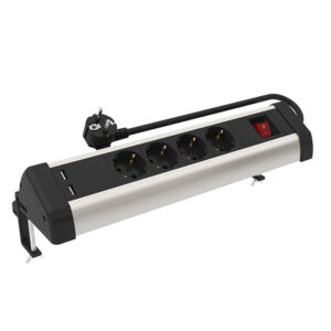Base múltiple de aluminio con 4 tomas y 2 USB A