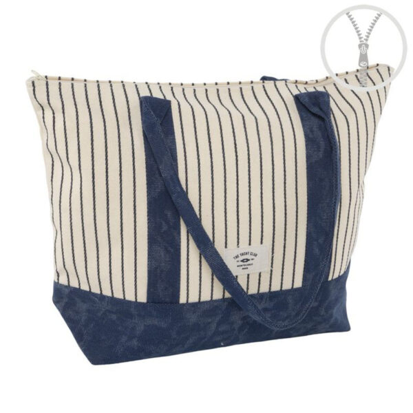Bolso playa cremallera rayas azul marino.