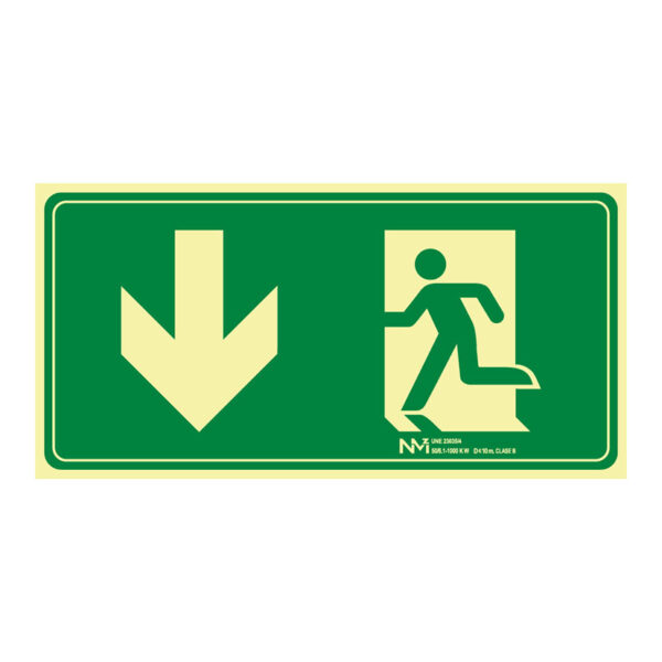 Señal evacuación flecha abajo pvc 0,7mm clase b