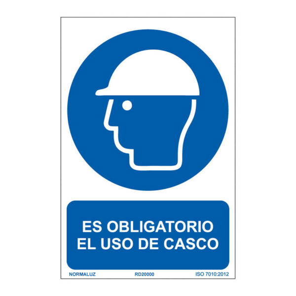 Señal oblig uso del casco pvc 0,7mm 210x300mm