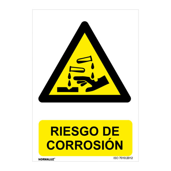 Señal peligro riesgo de corrosion pvc 0,7mm 210x300mm