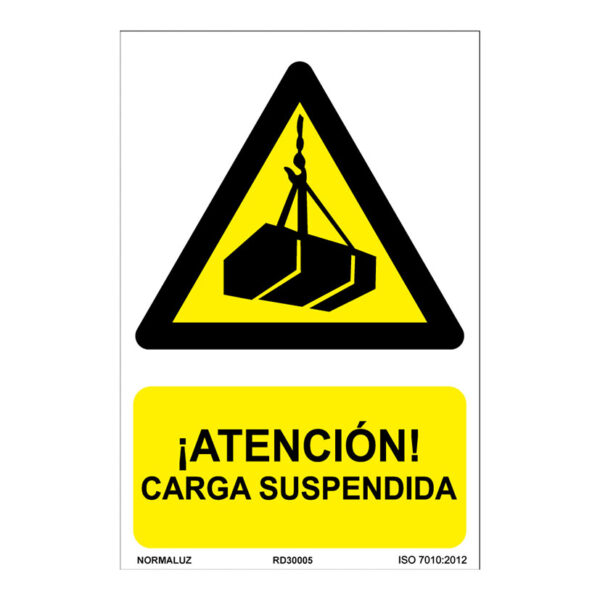 Señal peligro atencion carga suspendida pvc 0,7mm 210x300mm