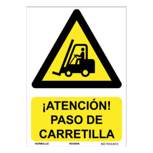 Señal peligro atencion paso de carretilla pvc 0,7mm 210x300mm
